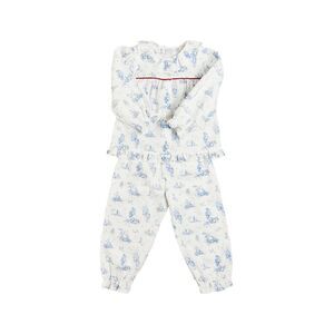 Pepa London Girls  Toile Ruffle Collar Pajama, Blue